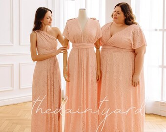 TDY LACE Maxi Bridesmaid infinity dress Convertible dress Multiway Twist Wrap dress in Peach (Regular and Plus size)