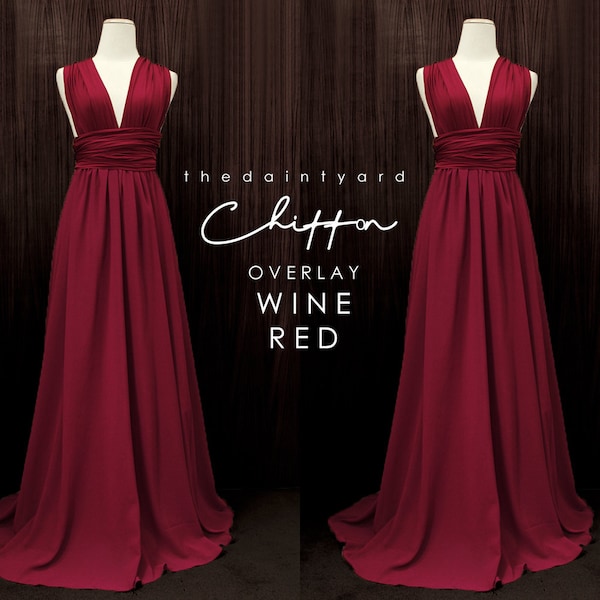 TDY Wine red Chiffon Overlay Skirt for Maxi Long Convertible Infinity Dress / Wrap Dress / Bridesmaid Multiway Dress (Regular / Plus size)