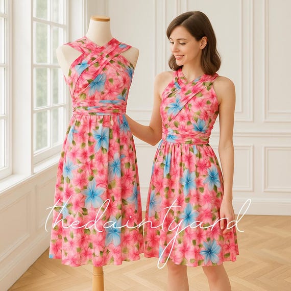 twist top bridesmaid dress TDY Anna Floral Infinity Convertible Dress Multiway Dress Summer Floral Dress Wrap Dress Vibrant Dress Kids Beach Dresses | matched it’s elegance with function Color:Nude Black