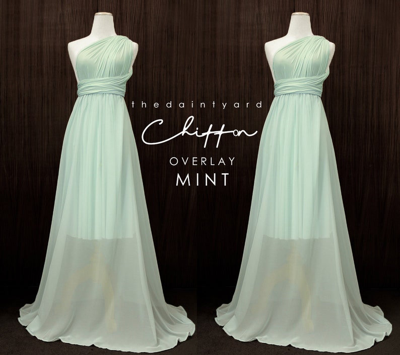 TDY Mint Chiffon Overlay Skirt for Maxi Long Convertible Dress Infinity Dress Wrap Dress Bridesmaid Multiway Dress
