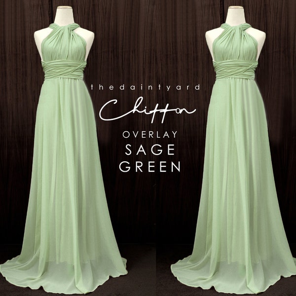 TDY Sage green Chiffon Overlay Skirt for Maxi Long Convertible Dress / Infinity Dress / Wrap Dress / Bridesmaid Dress (Regular / Plus size)