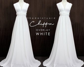 TDY White Chiffon Overlay Skirt for Maxi Long Convertible Dress / Infinity Dress / Wrap Dress / Bridal Gown (Regular / Plus Size)
