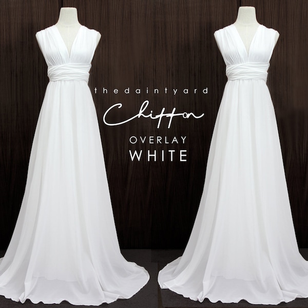 TDY White Chiffon Overlay Skirt for Maxi Long Convertible Dress / Infinity Dress / Wrap Dress / Bridal Gown (Regular / Plus Size)