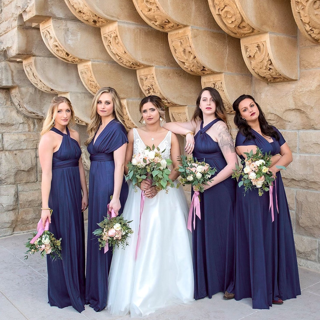 TDY Navy Blue Maxi Short Bridesmaid Convertible Dress Long