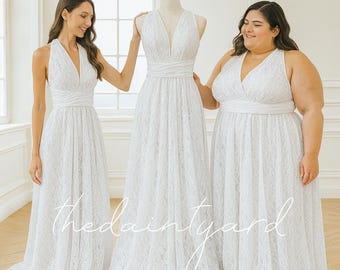 TDY LACE Maxi Bridesmaid infinity dress Convertible dress Multiway Twist Wrap dress in White (Regular and Plus size)