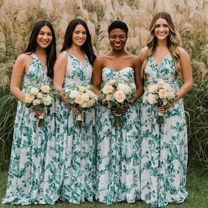 TDY Emma Maxi Floral Infinity Dress Convertible Dress Multiway Dress Long Ball Gown Wrap Dress Summer Green Floral Bridesmaid Dress