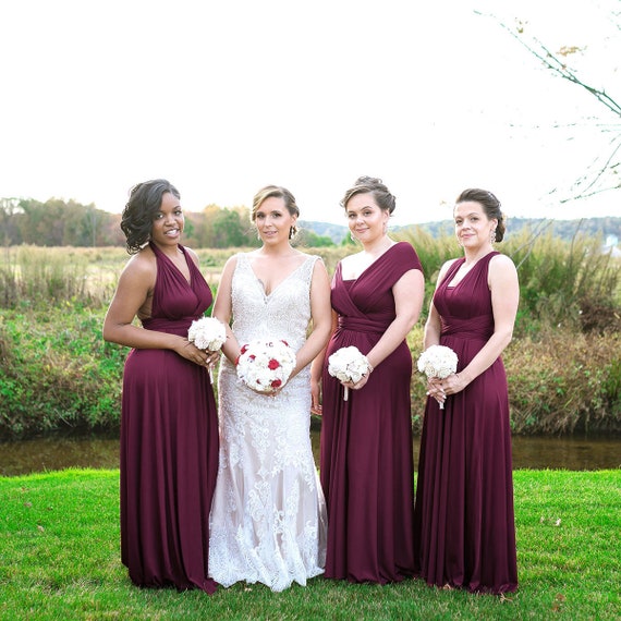 TDY Burgundy Maxi / Short Bridesmaid Dress Wedding Infinity Dress