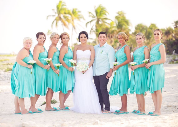Tdy Turquoise Short Asymmetrical Bridesmaid Dress Convertible Etsy