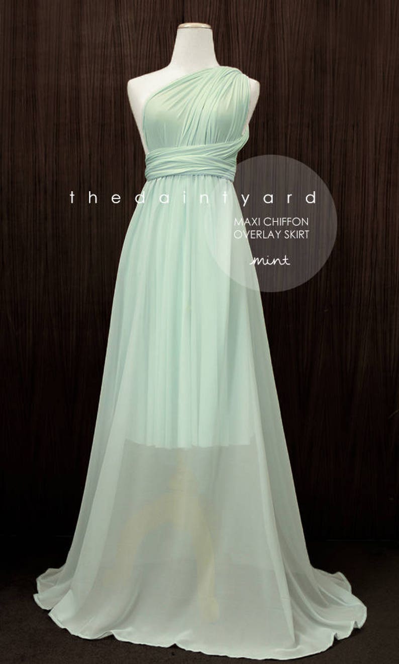 TDY Mint Chiffon Overlay Skirt for Maxi Long Convertible Dress Infinity Dress Wrap Dress Bridesmaid Multiway Dress