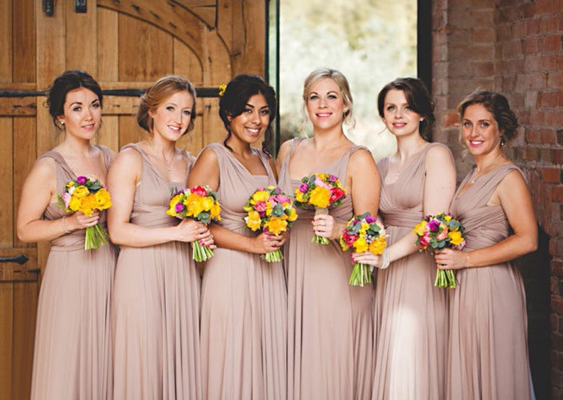 taupe maxi bridesmaid dress