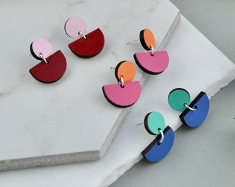 Colourful contrast wooden earrings