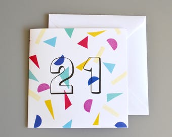 21st Birthday Card  in colourful confetti design