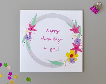 Happy Birthday Floral Garland Card