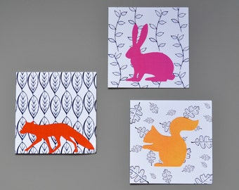 Woodland animal blank cards set