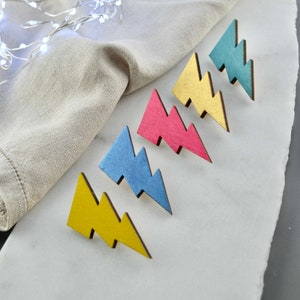 Colourful Lightning Bolt Brooch wooden image 2