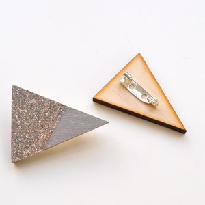 Silver Triangle Wooden Brooch image 3