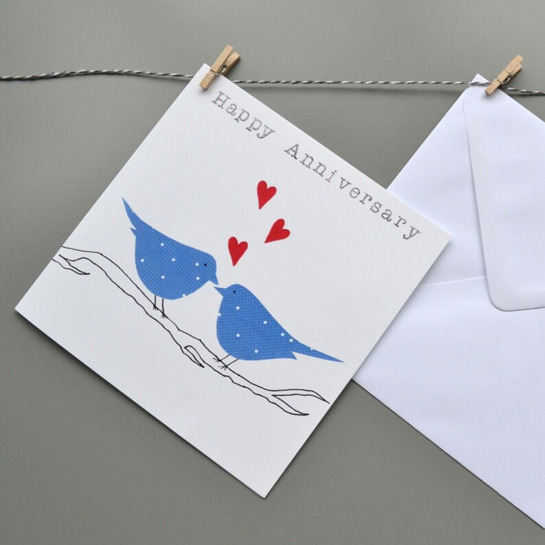 Anniversary Card With Birds on Branch - Etsy