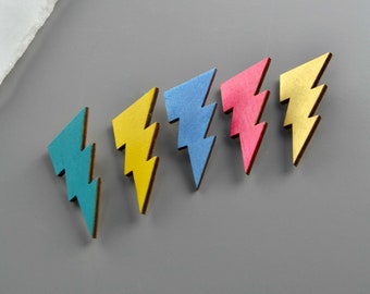 Colourful Lightning Bolt Brooch wooden