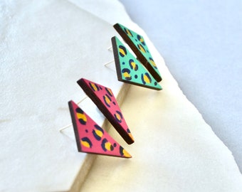 Leopard print triangle stud earrings