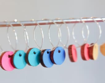 Small hoop earrings with colourful wooden charm
