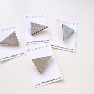 Silver Triangle Wooden Brooch image 5