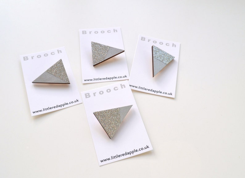 Silver Triangle Wooden Brooch image 5