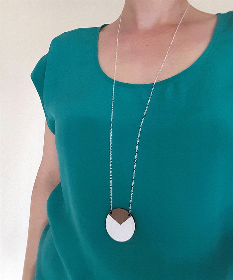 Circle Necklace in Walnut Wood and Silver Disc Necklace Etsy