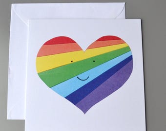 Rainbow heart with smiley face card