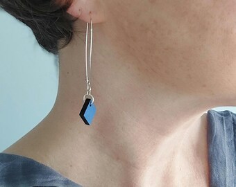 Dangly long drop earring with colourful square