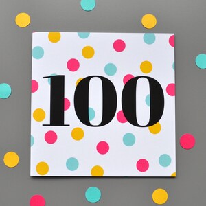 100er Geburtstagskarte mit rosa Punkten