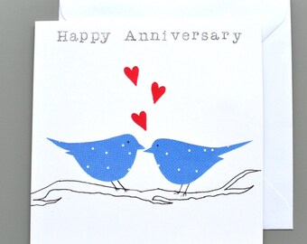 Happy Anniversary Card - Decorative Love Birds on a Branch Design ...