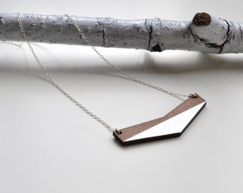 Chevron wooden necklace with Silver Leaf