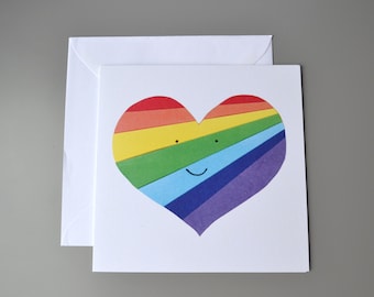 Rainbow heart blank card with smiley face