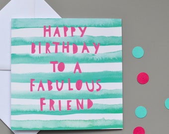 Friend Birthday Card: Aqua Green Watercolor Stripes
