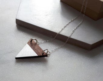 Triangle Necklace in Walnut Wood with Silver Leaf