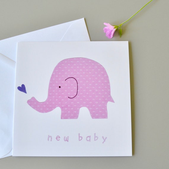 New baby girl card with pink elephant | Etsy