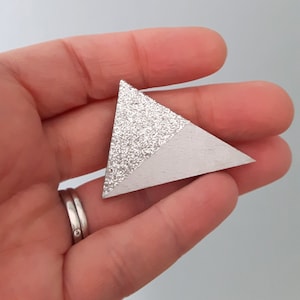 Silver Triangle Wooden Brooch image 1