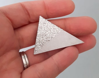 Silver Triangle Wooden Brooch