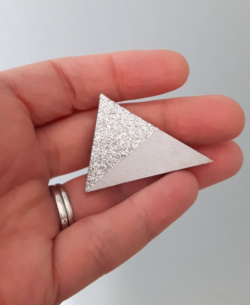 Silver Triangle Wooden Brooch image 1