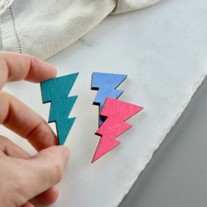 Colourful Lightning Bolt Brooch wooden Green