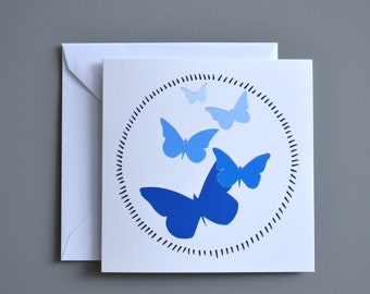 Blaue Schmetterlinge Karte in verschiedenen Schattierungen Blankokarte - Grußkarte - Grußkarte - Glückwunschkarte - Glückwunschkarte - Jubiläumskarte