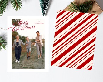 Rote klassische, Zuckerstangen-Feiertags-Weihnachtsfoto-Karte