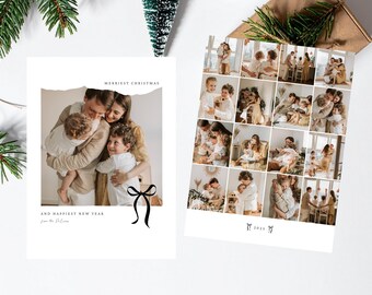 Zierliche schwarze Schleife, klassische Feiertags-Weihnachtsfoto-Karte