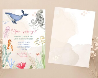 Unter dem Meer, Ozean, Meeresbewohner - Benutzerdefinierte Einladung zum Geburtstag einladen