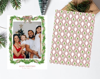 Klassische Girlanden-Band und Bogen-Feiertags-Weihnachtsfoto-Karte