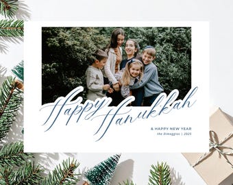 Glückliche Chanukka klassische Feiertags-Weihnachtsfotokarte (7 Dateien in 1!)