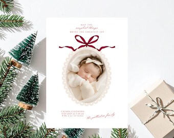 Geburtsanzeige-klassische Feiertags-Weihnachtsfoto-Karte