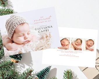 Geburtsanzeige-klassische Feiertags-Weihnachtsfoto-Karte