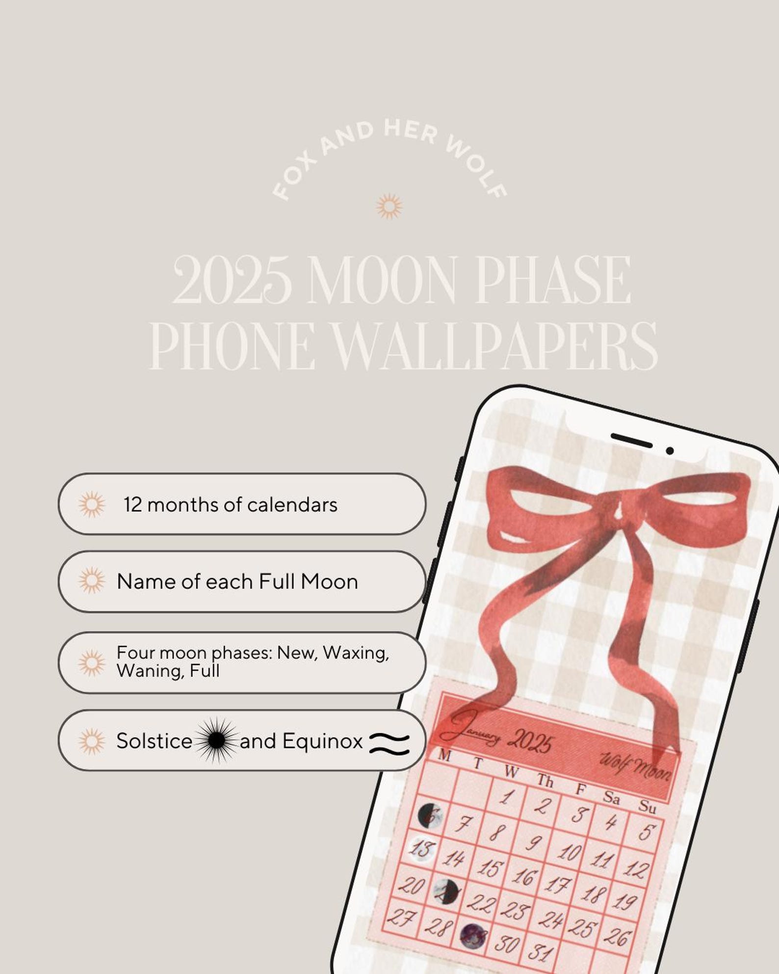 2025 Cottagecore Moon Calendar Phone Wallpaper - Etsy