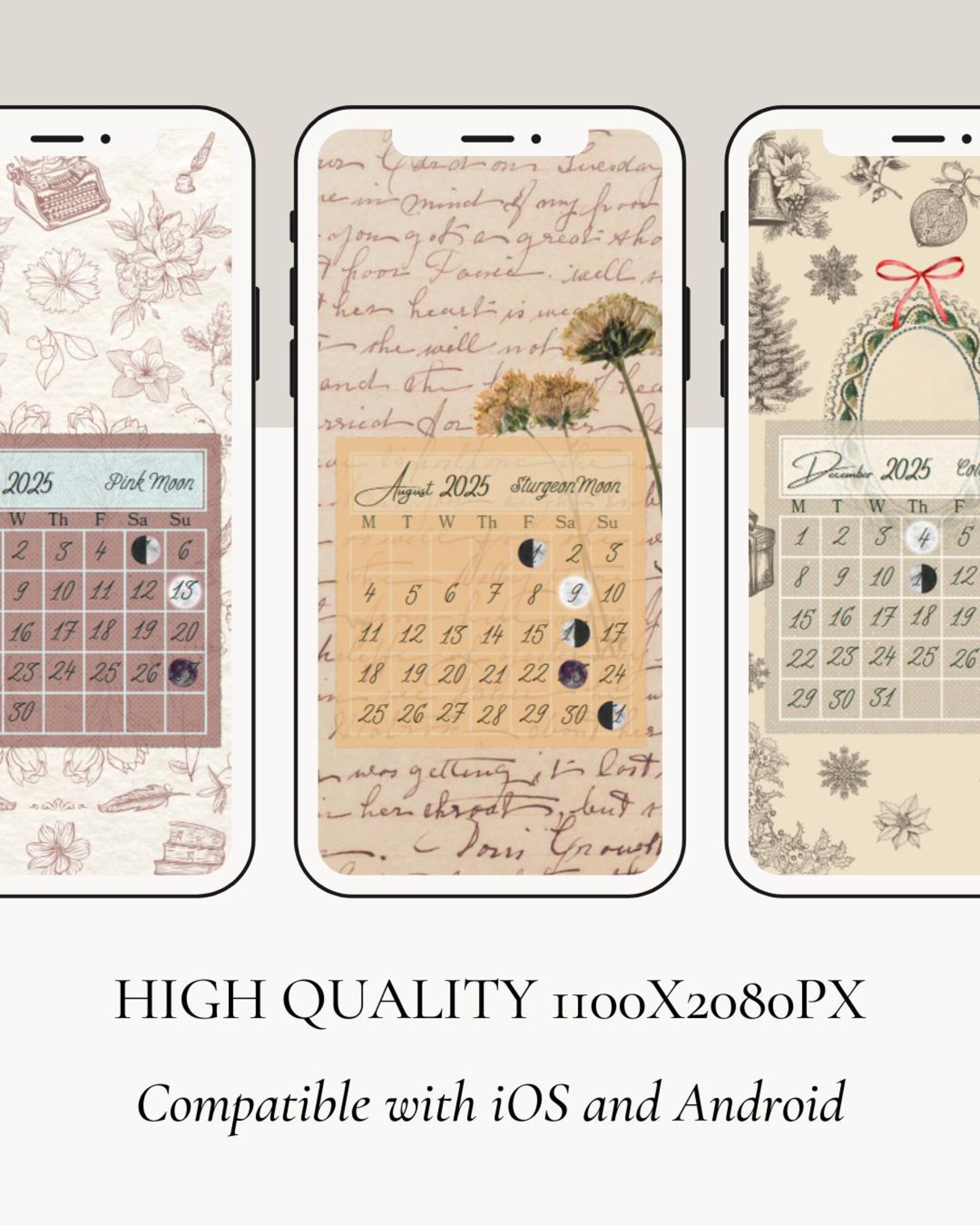 2025 Cottagecore Moon Calendar Phone Wallpaper - Etsy